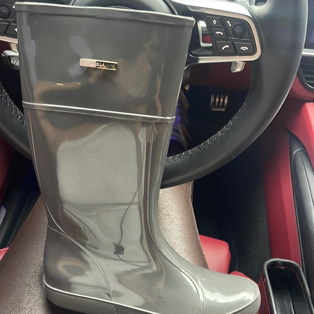 New never worn Furla smoke grey rain boot made in Italy size 38
